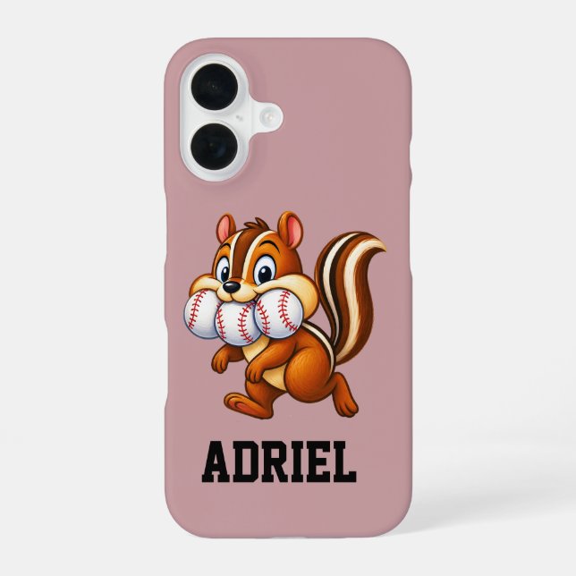Personalised baseball design featuring a chipmunk iPhone 16 case (Back)