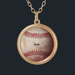 Personalised Baseball Fan Women's Necklace<br><div class="desc">A wonderful gift for a team mum or baseball's biggest female fan.  Gold finish and printed image and custom text. You can even upload your own photo in place of this weathered baseball image. 

Original baseball photo by Becky Nimoy</div>