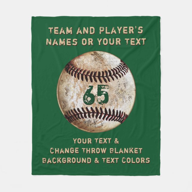 Personalised Baseball Fleece Blanket, Customisable Blanket (Front)