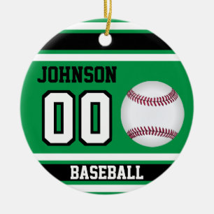 Personalised Baseball   Green, White and Black Ceramic Tree Decoration