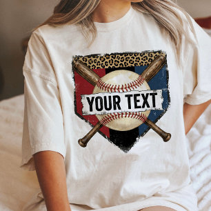Personalised Baseball Home Plate Leopard Print Tri-Blend Shirt