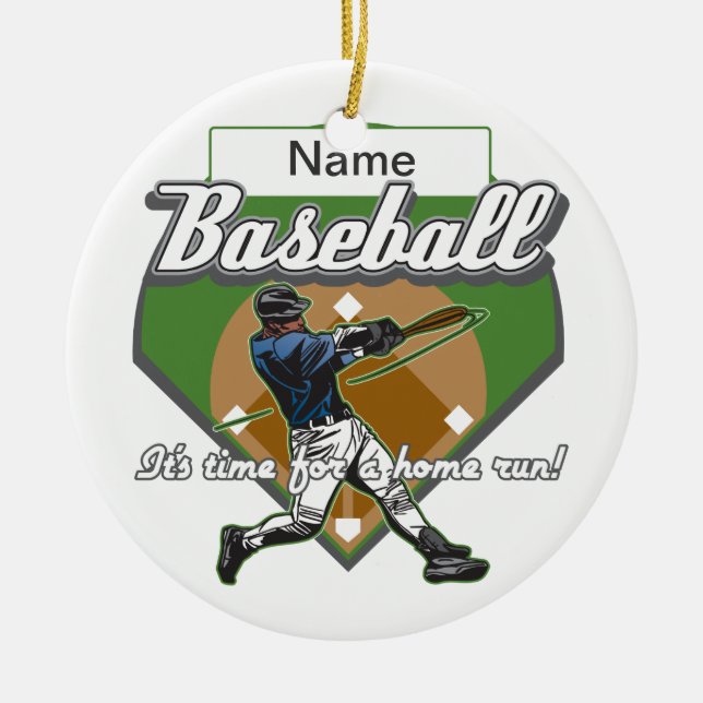 Personalised Baseball Home Run Ceramic Tree Decoration (Front)