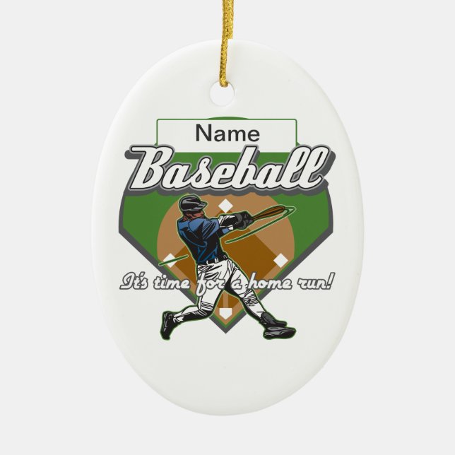 Personalised Baseball Home Run Ceramic Tree Decoration (Front)