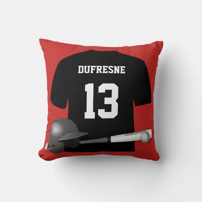 Personalised Baseball Jersey Red Reversible Cushion (Front)