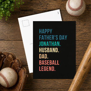 Personalised Baseball Legend Father's Day Holiday Postcard