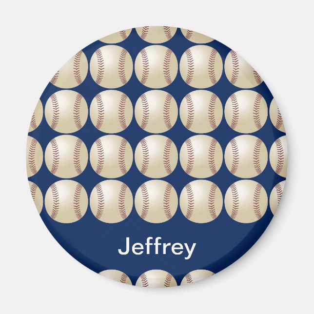Personalised Baseball Magnet, Blue background Magnet (Front)
