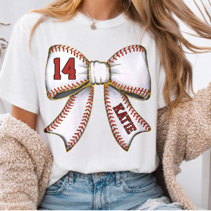 Personalised Baseball Mum Bow Name & Number T-Shirt