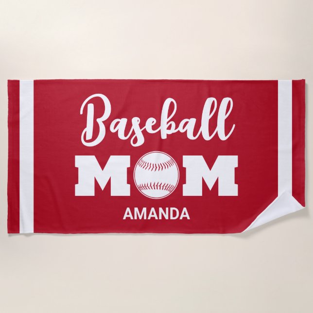 Personalised Baseball Mum Name Beach Towel (Front)