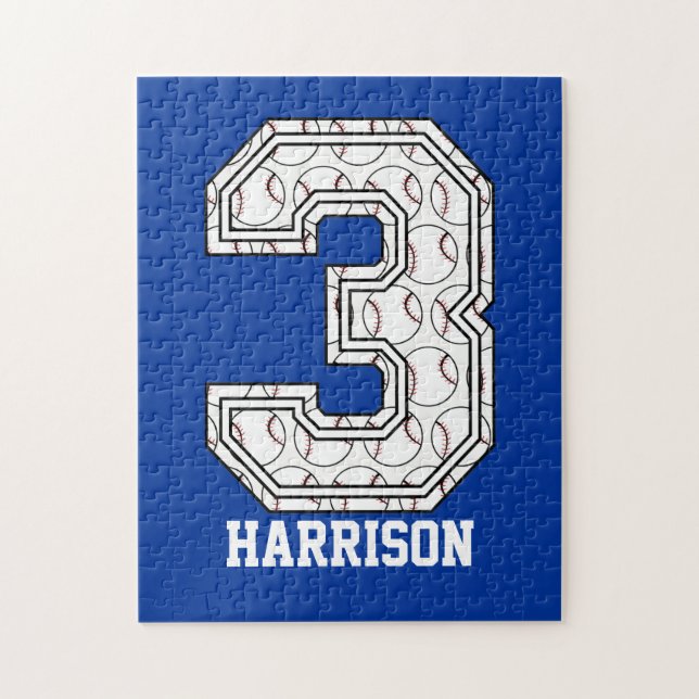Personalised Baseball Number 3 Jigsaw Puzzle (Vertical)