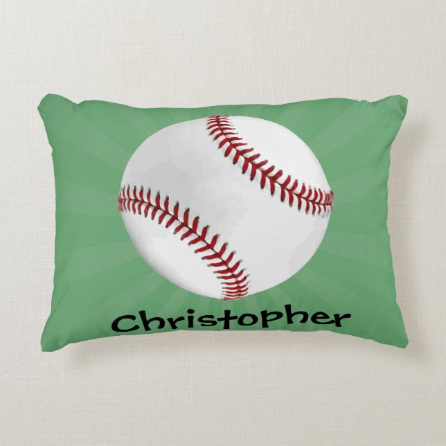 Personalised Baseball on Green Kids Boys Decorative Cushion (Front)