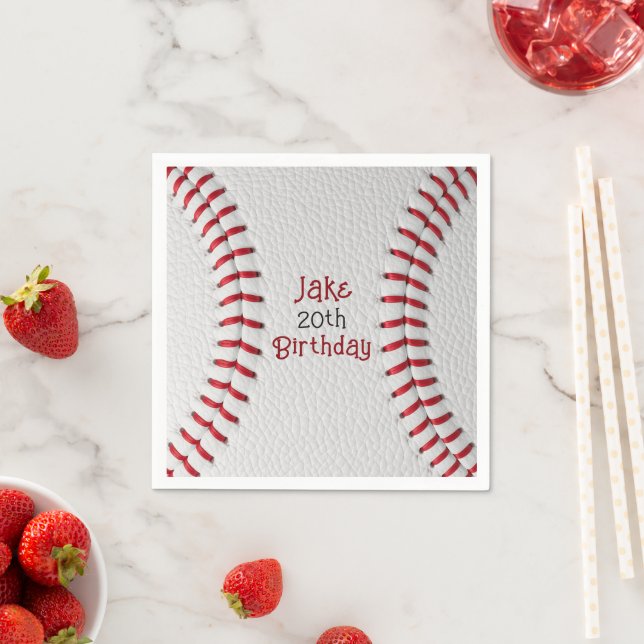 Personalised Baseball Paper Napkin with Name & Age (Insitu)