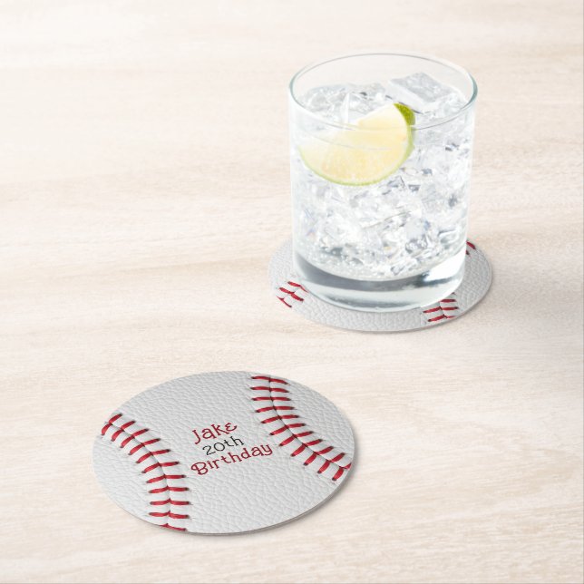 Personalised Baseball Paper Plates with Name & Age Round Paper Coaster (Insitu)
