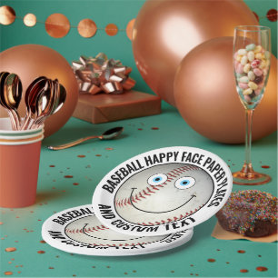 Personalised Baseball Party BLUE EYES Happy Face Paper Plate