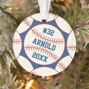 Personalised Baseball Pattern Blue Ornament