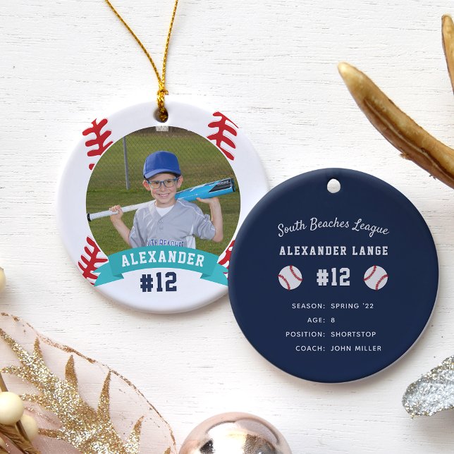Personalised Baseball Photo & Player Stats Ceramic Tree Decoration (Creator Uploaded)