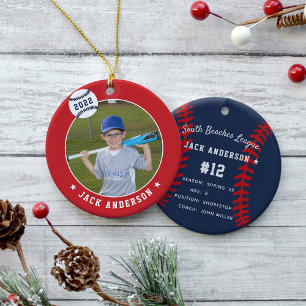 Personalised Baseball Photo & Player Stats Ceramic Tree Decoration