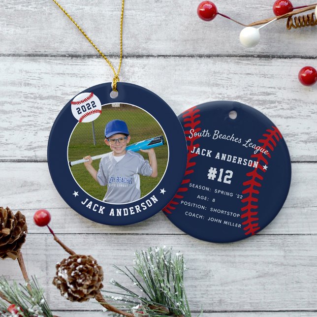 Personalised Baseball Photo & Player Stats Ceramic Tree Decoration (Creator Uploaded)
