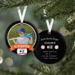 Personalised Baseball Photo & Player Stats Ornament<br><div class="desc">Commemorate an awesome season for your favourite baseball player with this cool custom ornament in a black and orange colorway. Personalise the front with the player's photo,  name and jersey number,  and add more details to the back,  including the team or league name,  season,  age,  position,  and coach name.</div>