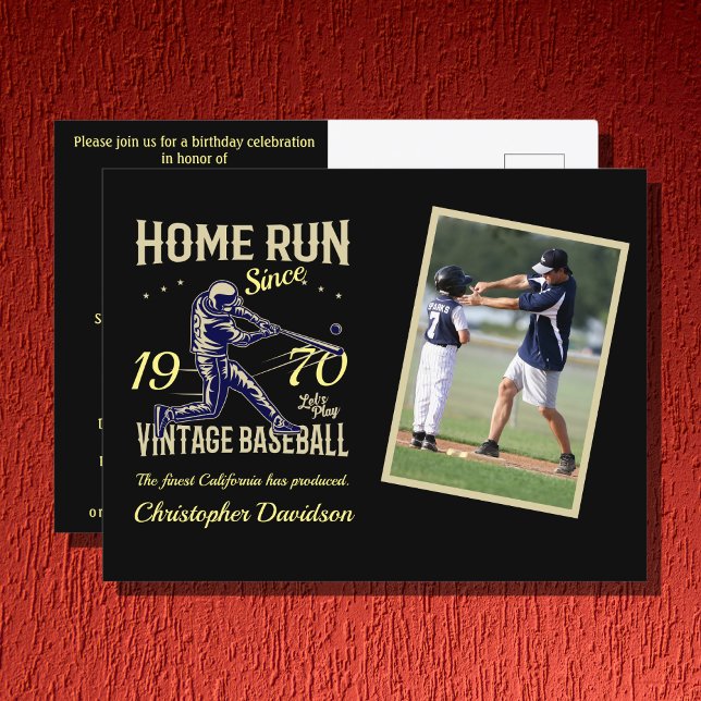 Personalised Baseball Photo Year Name Birthday Invitation Postcard (Creator Uploaded)