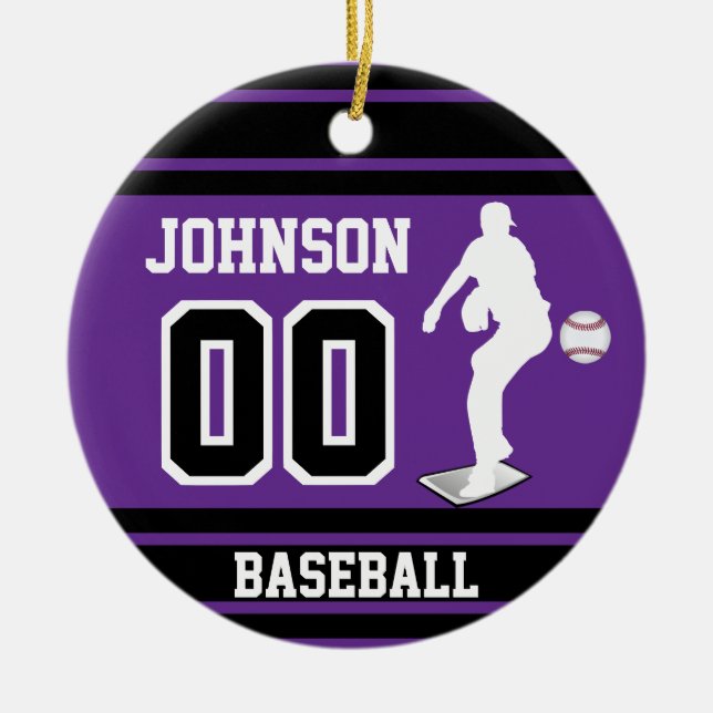 Personalised Baseball Pitcher | Purple Ceramic Tree Decoration (Front)