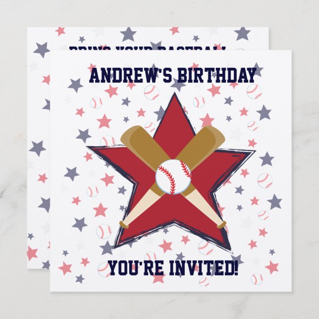 Personalised  Baseball player Birthday party Invitation (Front/Back)