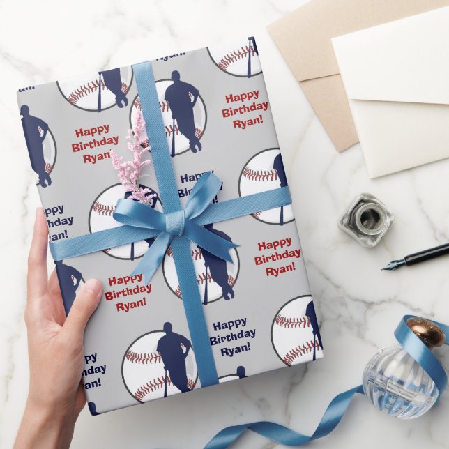 Personalised Baseball Player Birthday Wrapping Paper (Gifting)