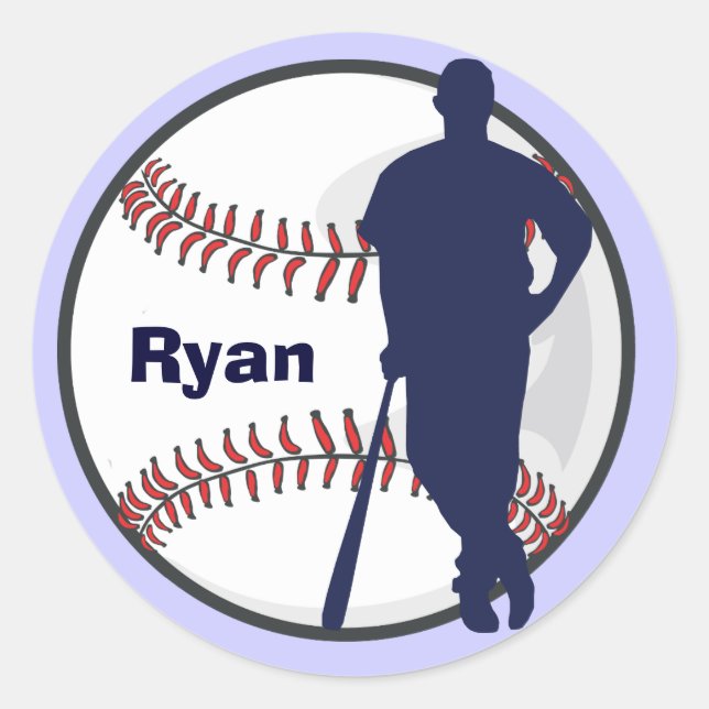 Personalised Baseball Player Classic Round Sticker (Front)