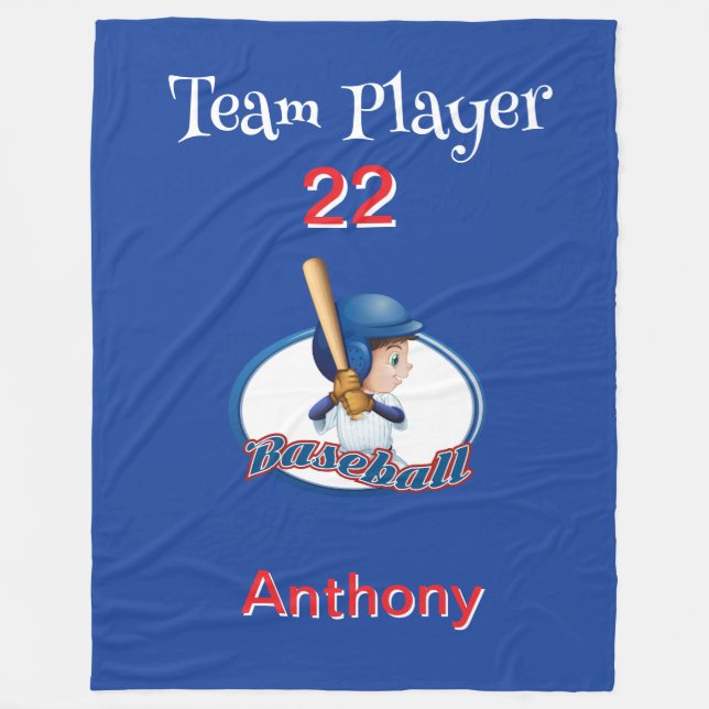 Personalised Baseball Player Fleece Blanket (Front)