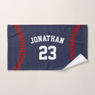 Personalised Baseball Player Name Navy Blue Hand Towel