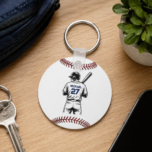 Personalised Baseball Player Name & Number Key Ring