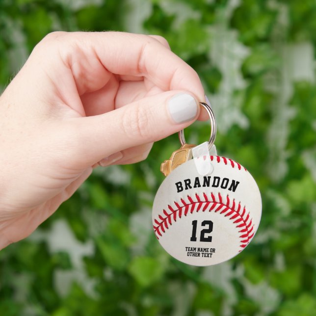 Personalised Baseball Player Name Number Key Ring (Hand)
