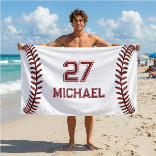 Personalised Baseball Player Name Number Pool &    Beach Towel