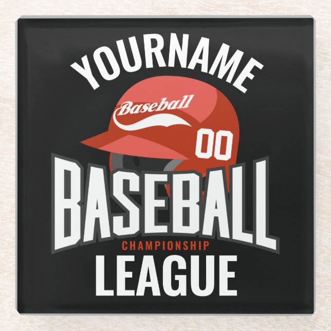 Personalised Baseball Player NAME Team Champ Club  Glass Coaster (Front)