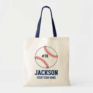 Personalised Baseball Player's Name Team Number Tote Bag