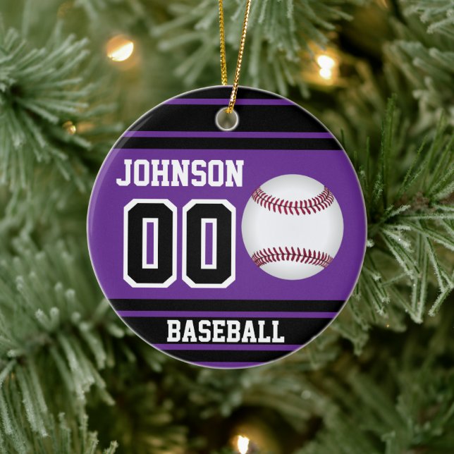 Personalised Baseball | Purple and Black Ceramic Tree Decoration (Tree)