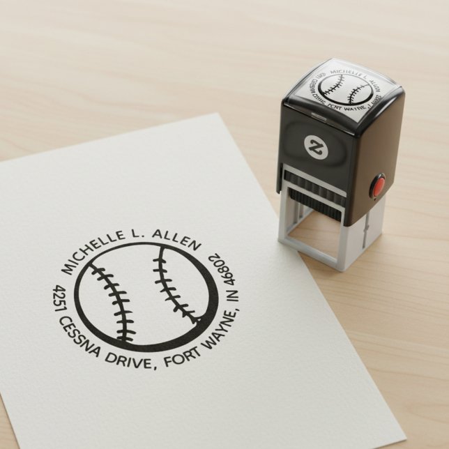 Personalised Baseball Round Return Address Stamp (Baseball ball round return address stamp.)