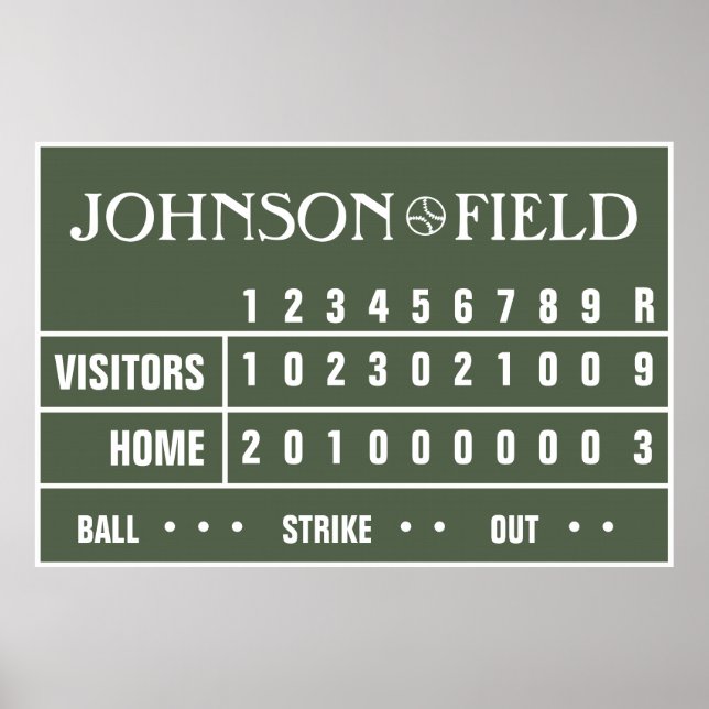Personalised Baseball Scoreboard - 60" x 40" Poster (Front)