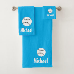Personalised Baseball Sports blue and white Bath Towel Set