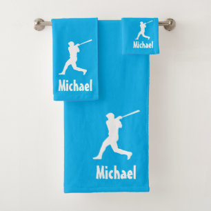 Personalised Baseball Sports blue and white Bath Towel Set
