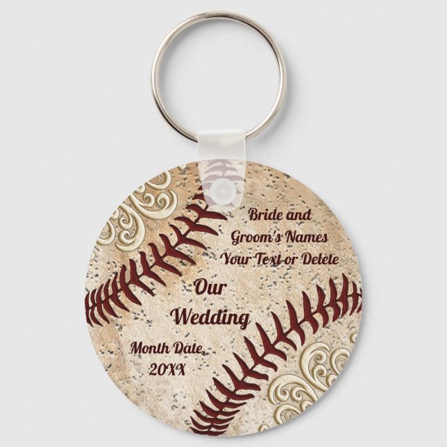 Personalised Baseball Wedding Favours, Baseball Key Ring (Front)