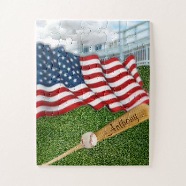 Personalised Baseball with American Flag Jigsaw Pu Puzzle (Vertical)