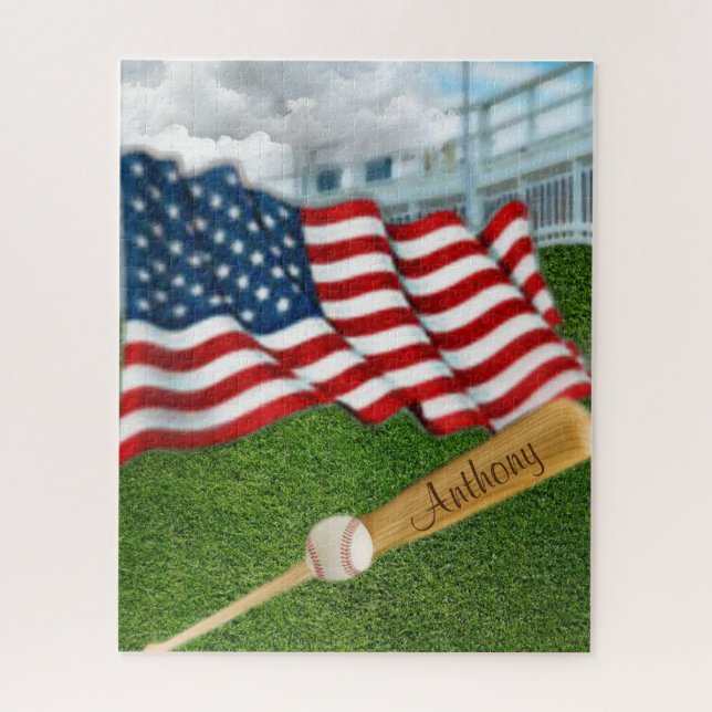 Personalised Baseball with American Flag Jigsaw Puzzle (Vertical)