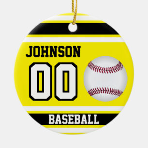 Personalised Baseball   Yellow, White and Black Ceramic Tree Decoration