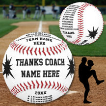 Personalised Baseballs with Coach, Player's NAMES
