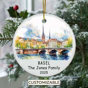 Personalised Basel Ornament, Switzerland Ceramic Tree Decoration
