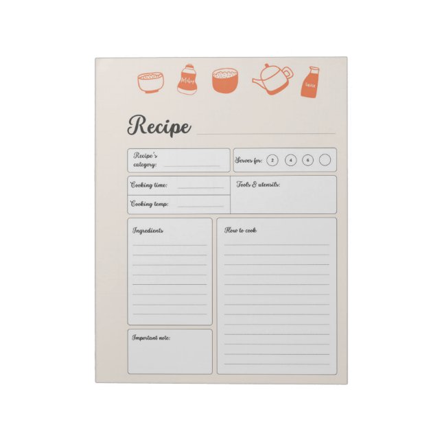 Personalised Basic Recipe Pages Notepad (Rotated)