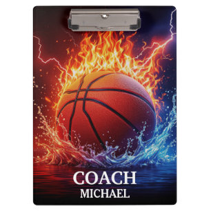 Personalised Basketball Ball on Fire and Water Clipboard