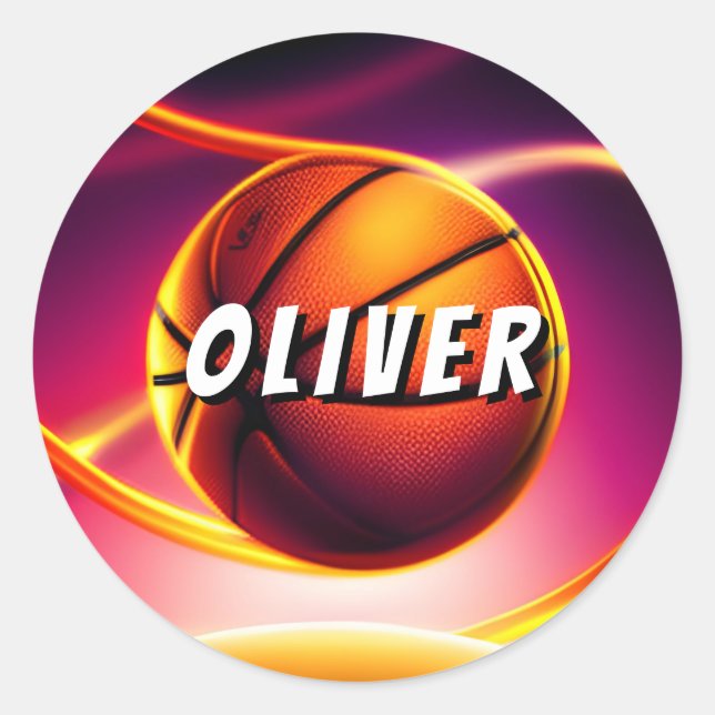 Personalised Basketball Ball Vivid Sports  Classic Round Sticker (Front)
