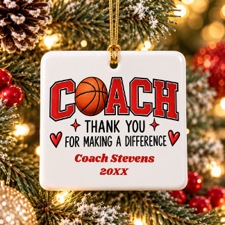 Personalised Basketball Coach Thank You Christmas Ceramic Ornament