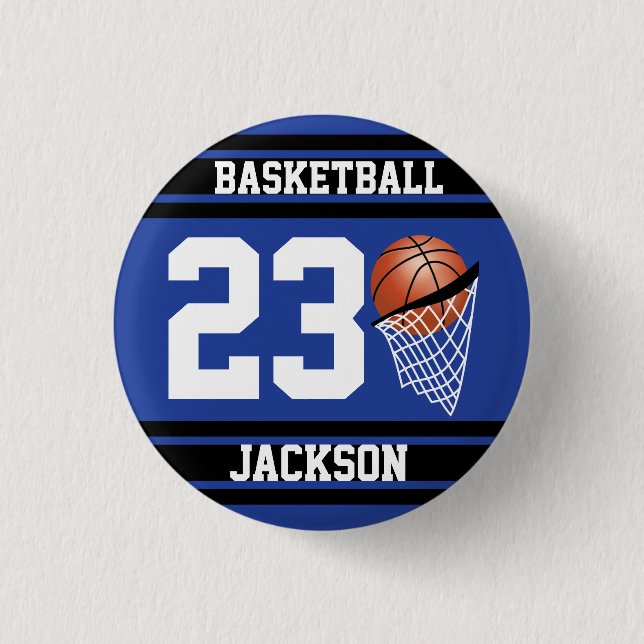 Personalised Basketball Dark Blue and Black 3 Cm Round Badge (Front)